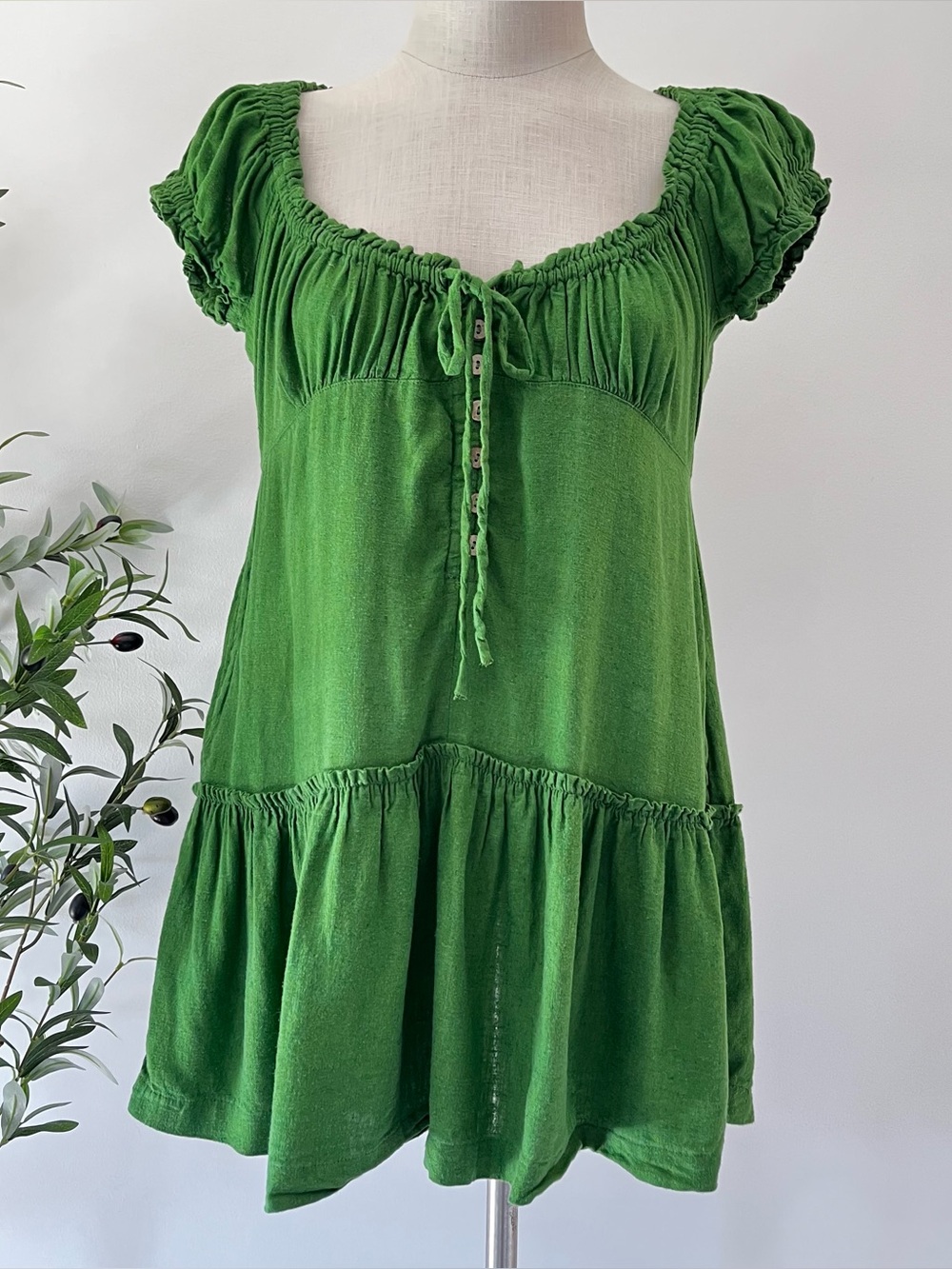 Free people Green Button-Front babydoll peasant dress